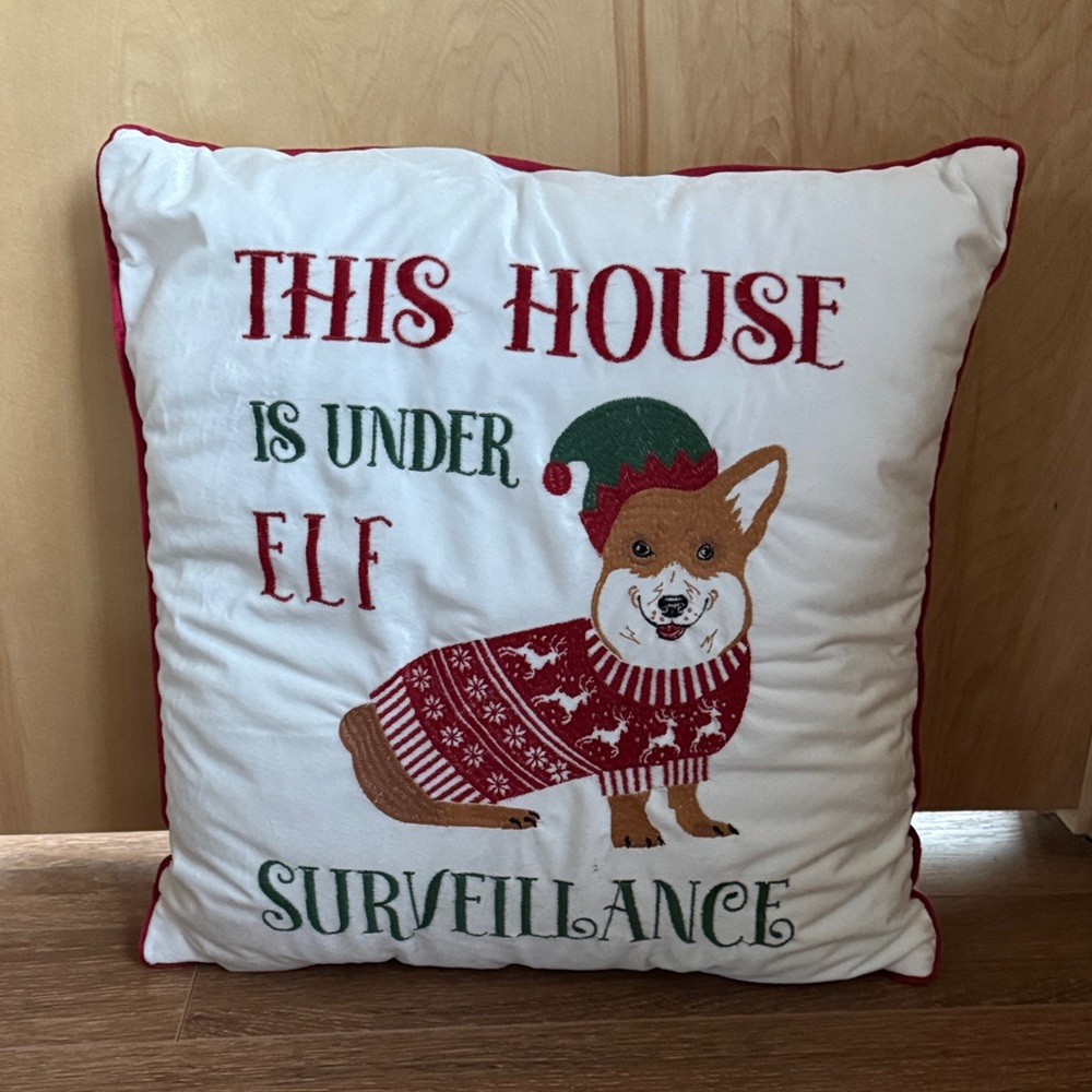 Festive Corgi Holiday Pillow
